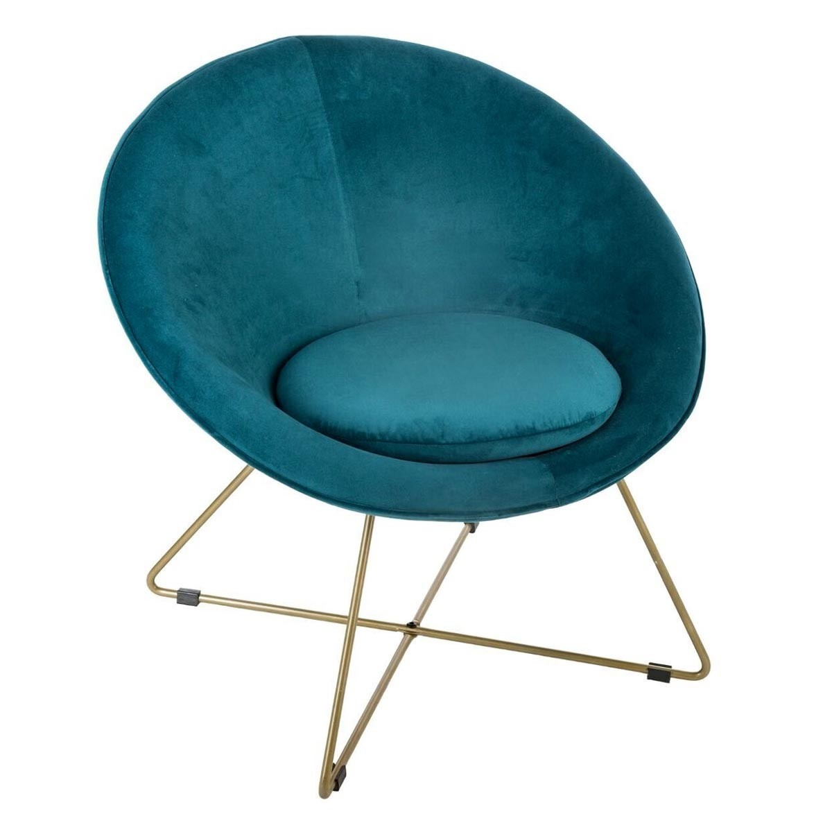 Fauteuil velours bleu Gold Evan 76cm pour sublimer un petit salon