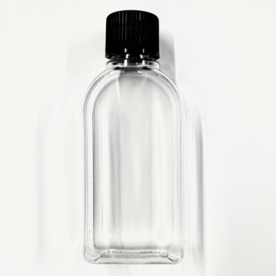 50 ml rechteckige klare PVC-Kunststoffflaschen & schwarze Schraubverschlüsse GROSSBRIEFVERSAND