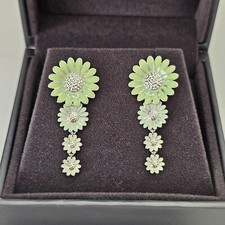 New Georg Jensen X Stine Goya DAISY Earrings Sterling Silver White Green Enamel