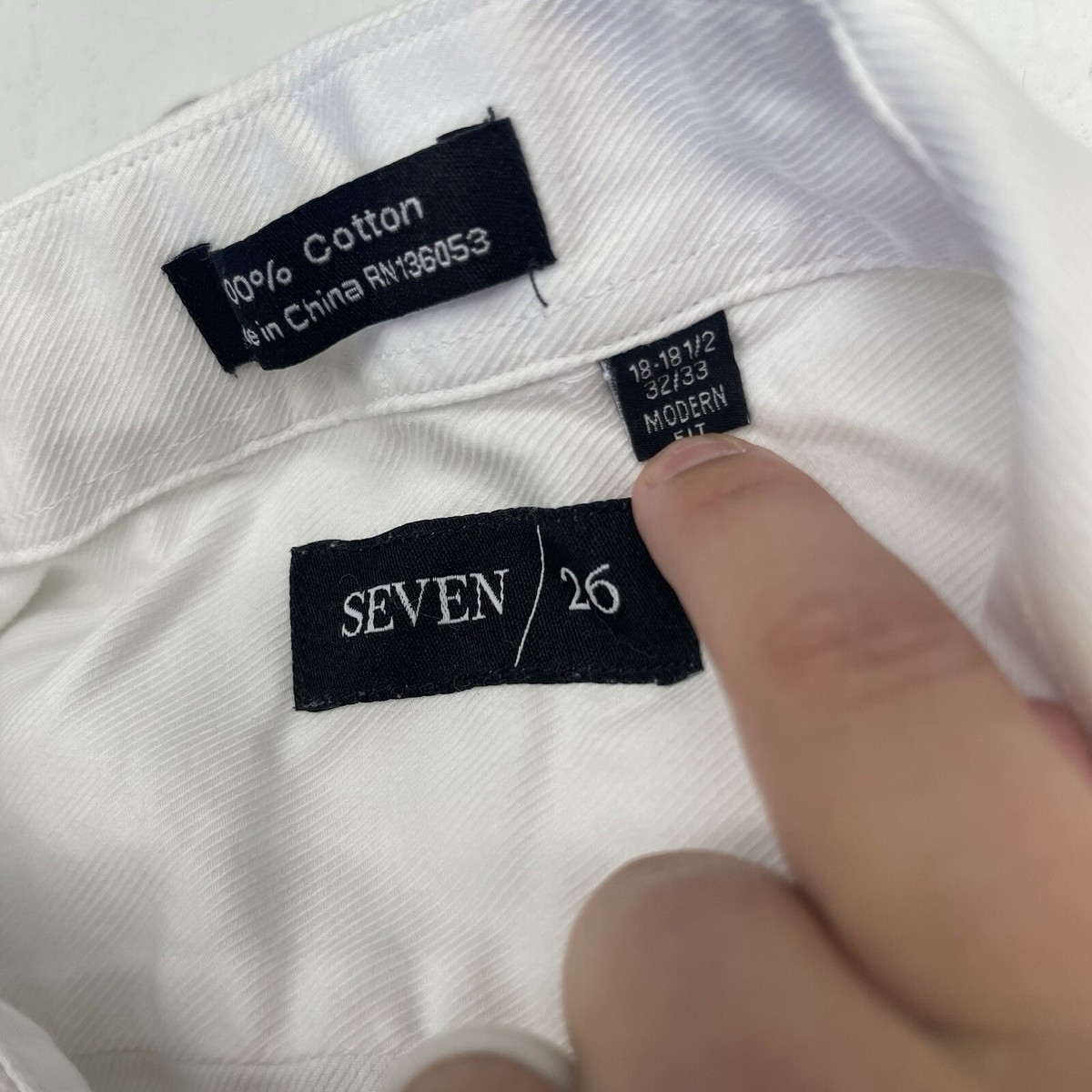 seven 26 dress shirt Seven 26 White Modern Fit Long Sleeve Button Up Dress Shirt Mens Size  18-18.5