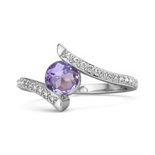925 Sterling Silver 6 MM Round Natural Amethyst Solitaire Bypass Promise Ring