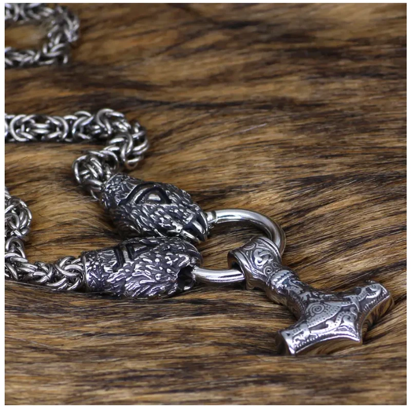 Viking Vintage Bärenklaue Halskette Thor Hammer Anhänger Mode Punk Hip Hop Schmu - Bild 3 von 4