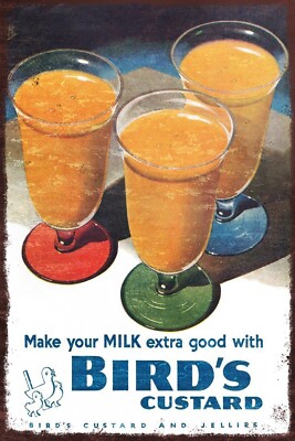 Vogelpuddingpulver, gut für Milch Vintage Werbung, alter Look neu Blechschild
