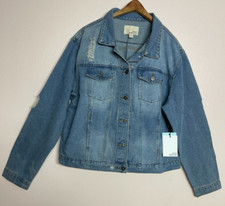 Mia & Madison Woman Plus 3x Blue Jean Denim Distressed Button Jacket Cotton Nwt