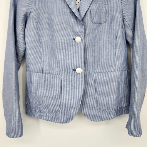 Gap Womens Academy Blazer Size 0 Blue Stripe Linen Blend Preppy Academia Classic - Picture 3 of 10