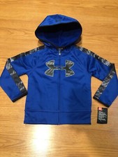 NWT Under Armour Boy Full-Zip Fleece Hoodie Blue Big Logo Size 4