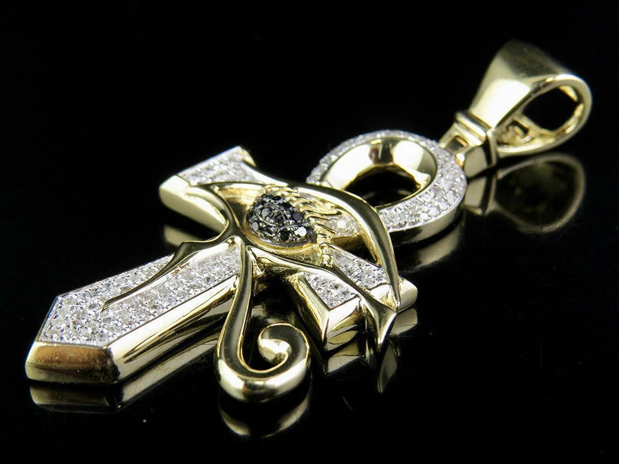 Colgante Cruz Horus Ankh Diamante Creado en Laboratorio 2 quilates Ojo Negro Oro Amarillo 14k Sobre Foto 3 de 3