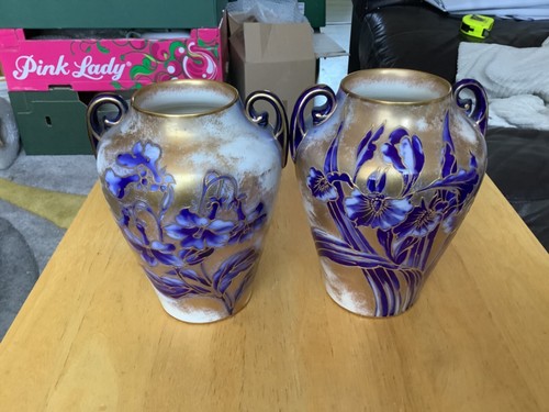 Antique Doulton Burslem A3563 Stunning Pair Of Small Handled Vases 1886-1891 - Picture 6 of 12