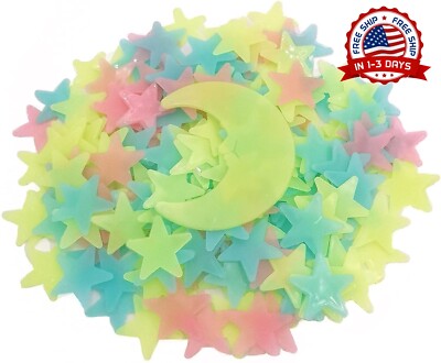 Estrellas Fluorescente Para Techo Brillan En La Oscuridad Cama De Ninos Bebe NEW