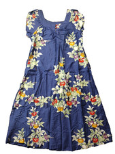 Vtg Sun Fashions Of Hawaii Honolulu Sz 10 Blue Floral Fruits Muumuu Maxi Dress