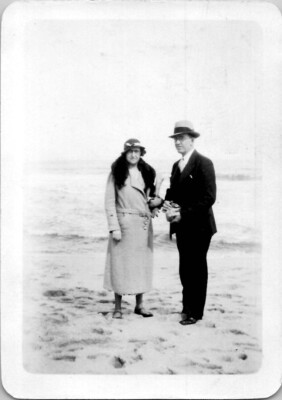 Asbury Park New Jersey Dapper Man Woman at Beach Snapshot 1933 Vintage Photo
