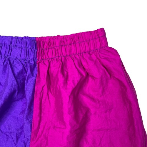 Vintage 90s High Waisted Nylon Windbreaker Shorts Two Tone Purple Youth L Large - Picture 3 of 5