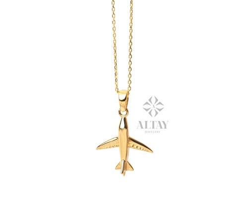 14K Gold Airplane Necklace, Plane Choker, Travel Pilots Flight Aviation Gift - Picture 3 of 7