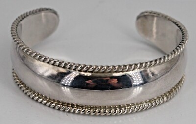 Vintage Mark Wasserman Samara Sterling Silver Cuff Bracelet Rope Edge 6-5/8''