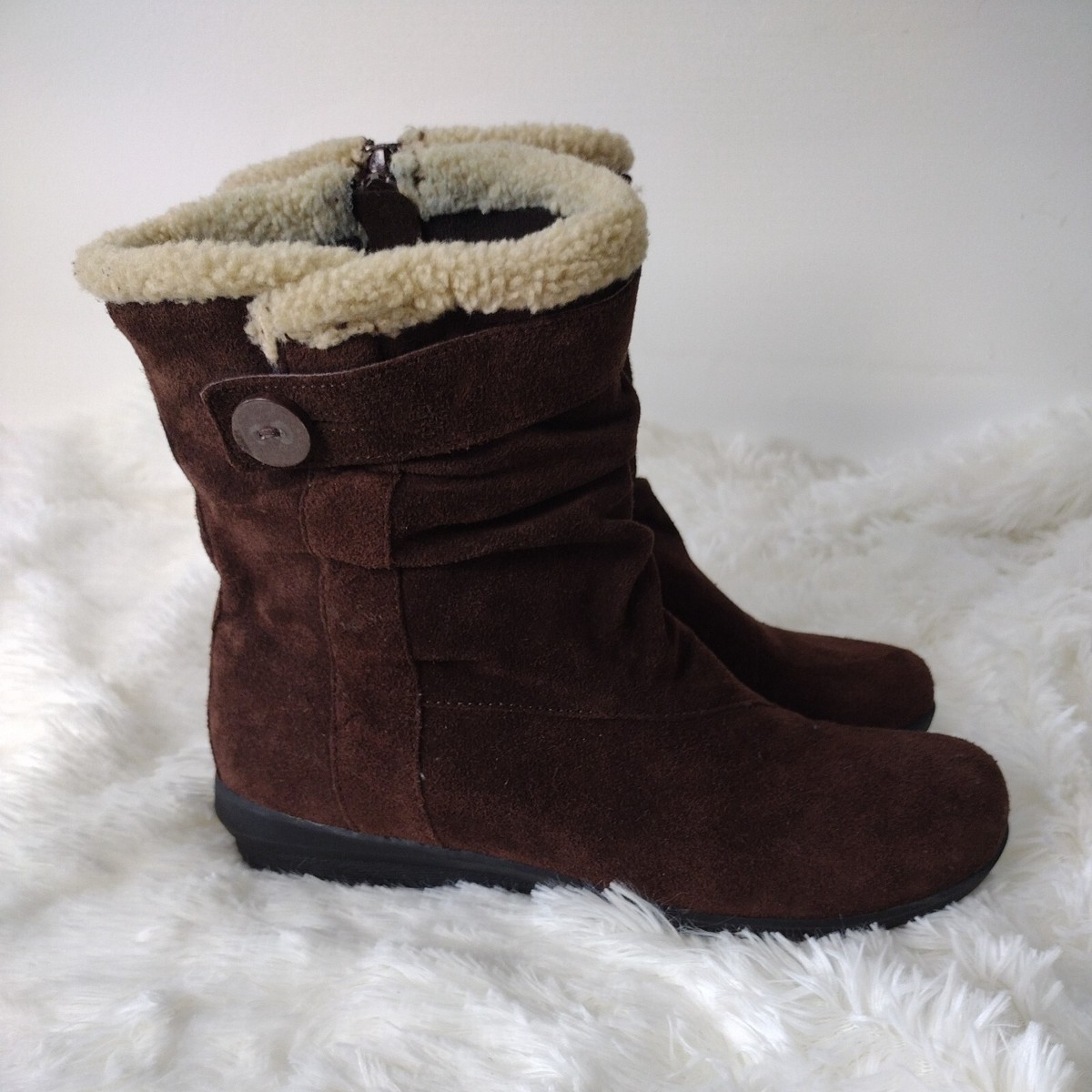 Suede Clarks Ladies Snow Boots Clarks Women's Brown Suede Faux Fur