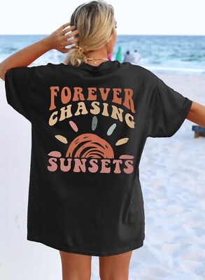 Forever Chasing Sunsets Damen Oversize Shirt   Retro Streetwear Look bis 5XL