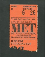 Vintage Metropolitan Opera MET Ticket Stub Lincoln Center NYC Jan 1978 1/26/78