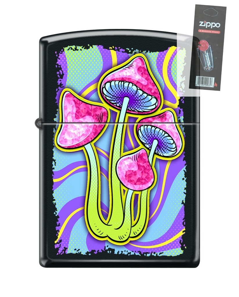 Zippo 82252 trippy mushrooms alice in wonderland Lighter + FLINT PACK