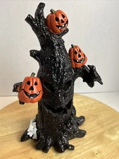 Evil Pumpkin Tree Lights Up Flashing Colors Halloween Spooky Vintage 10” Decor