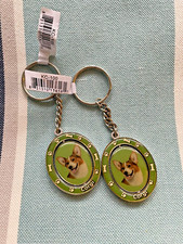 NEW Two Pembroke Welsh Corgi Dog Breed Green 2 Sided Spinning Keychain