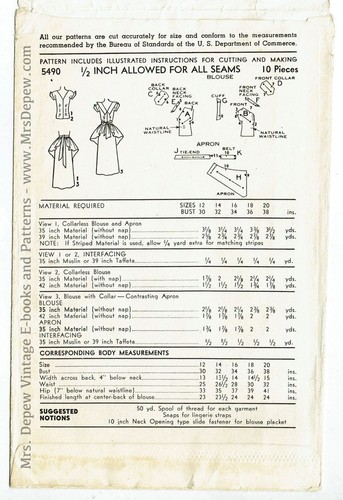 Rare 1940s-1950s Vintage Sewing Pattern Misses' Blouses Advance 5490 36" Bust - Picture 2 of 5