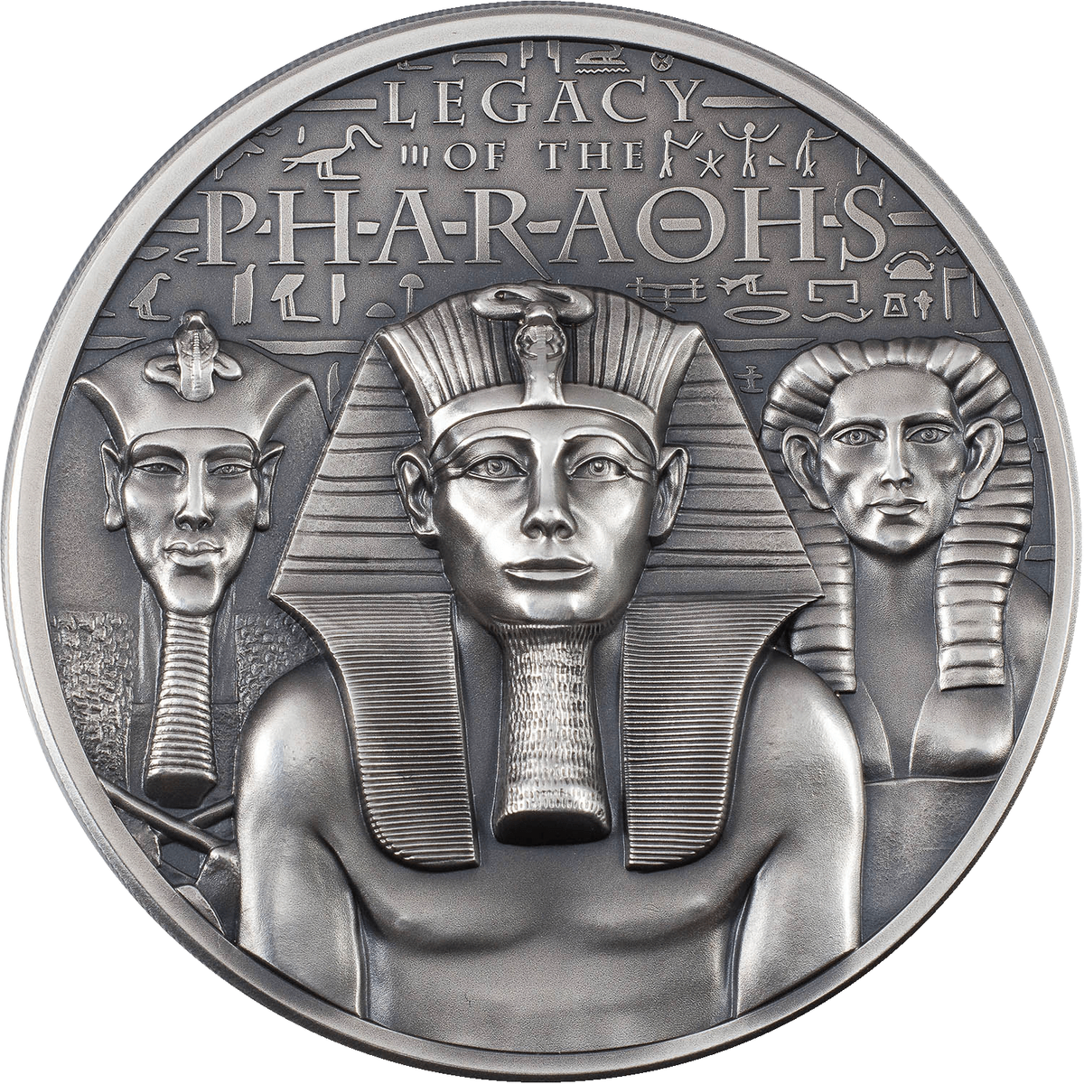 LEGACY OF THE PHARAOHS Antique 3 Oz Silver Coin $20 Cook Islands
