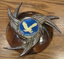 Vintage Real Wire Wheel Chrome Spinner Blue Gold Eagle Logo With Hub Read