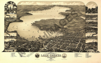 Panoramic Map of Lake Geneva WI 16x24