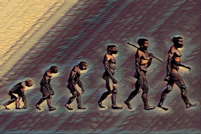 Progress Advancement of Human Evolution Stages Dark Wavy Drawing Poster Print