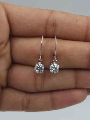 14k White Gold 1CT Round Lab Grown Diamond Drop Dangle Women's
