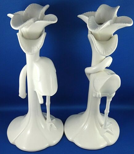 RARE Retro 1980's FITZ & FLOYD JAPAN Flamingos PORCELAIN Candle Holders Pair AUS - Picture 6 of 12