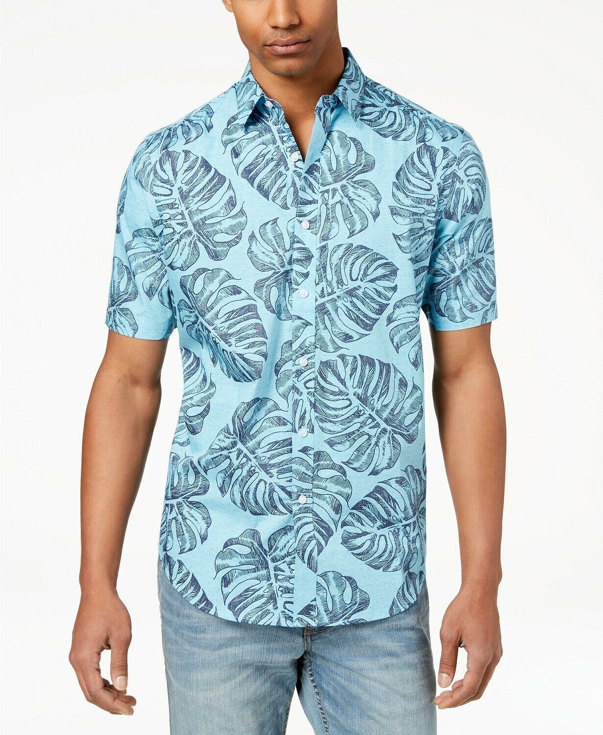 $49 Клубная мужская рубашка с принтом ладони из хлопка синего цвета, размер XL