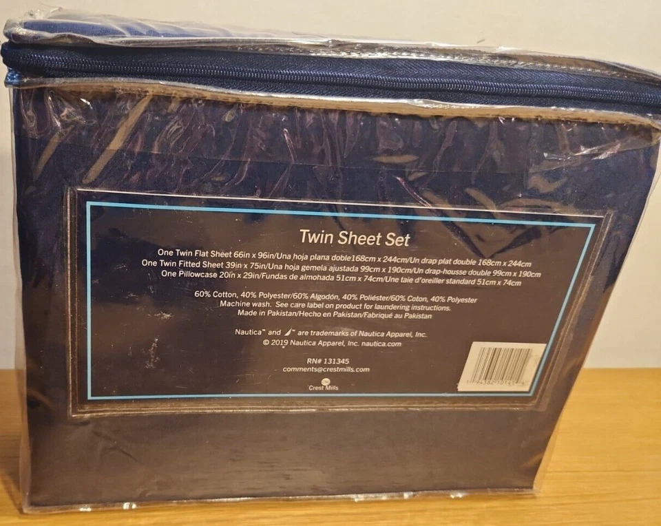 Juego de sábanas dobles Nautica Kids azul blanco color bloque deletreado sólido 3 piezas azul marino nuevo Foto 3 de 4