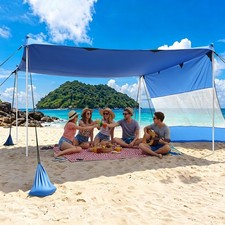 Beach Tent Sun Shelter UPF 50 , 10x10 FT Beach Shade Canopy with 8 Sandbags, ...