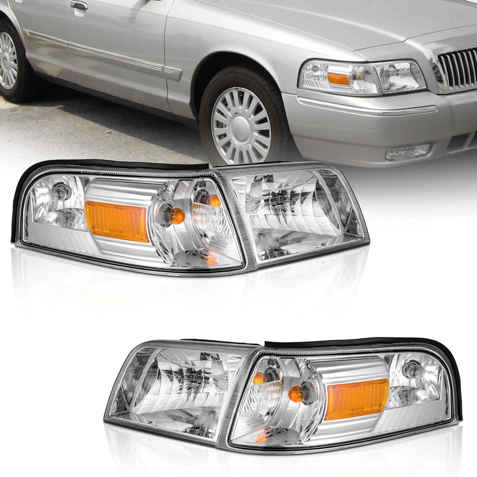 Pair Headlights + Turn signal For 2006-2011 Mercury Grand Marquis Chrome - Image 3 of 4