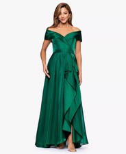 Xscape Ruffled Gown 12 Green Off Shoulder Sweetheart Neckline Pockets NWT $279