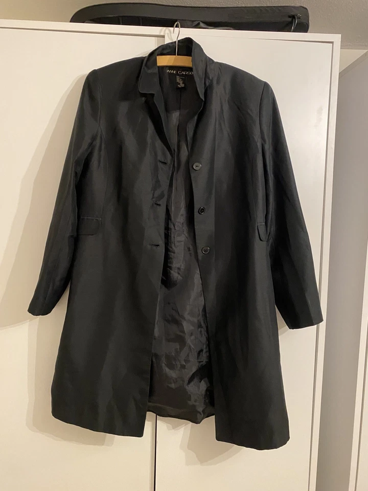 Vintage Damen Seidenmantel (100 %) Größe 8 (38-40) Schwarz Wie Neu Top Zustand - Bild 3 von 4