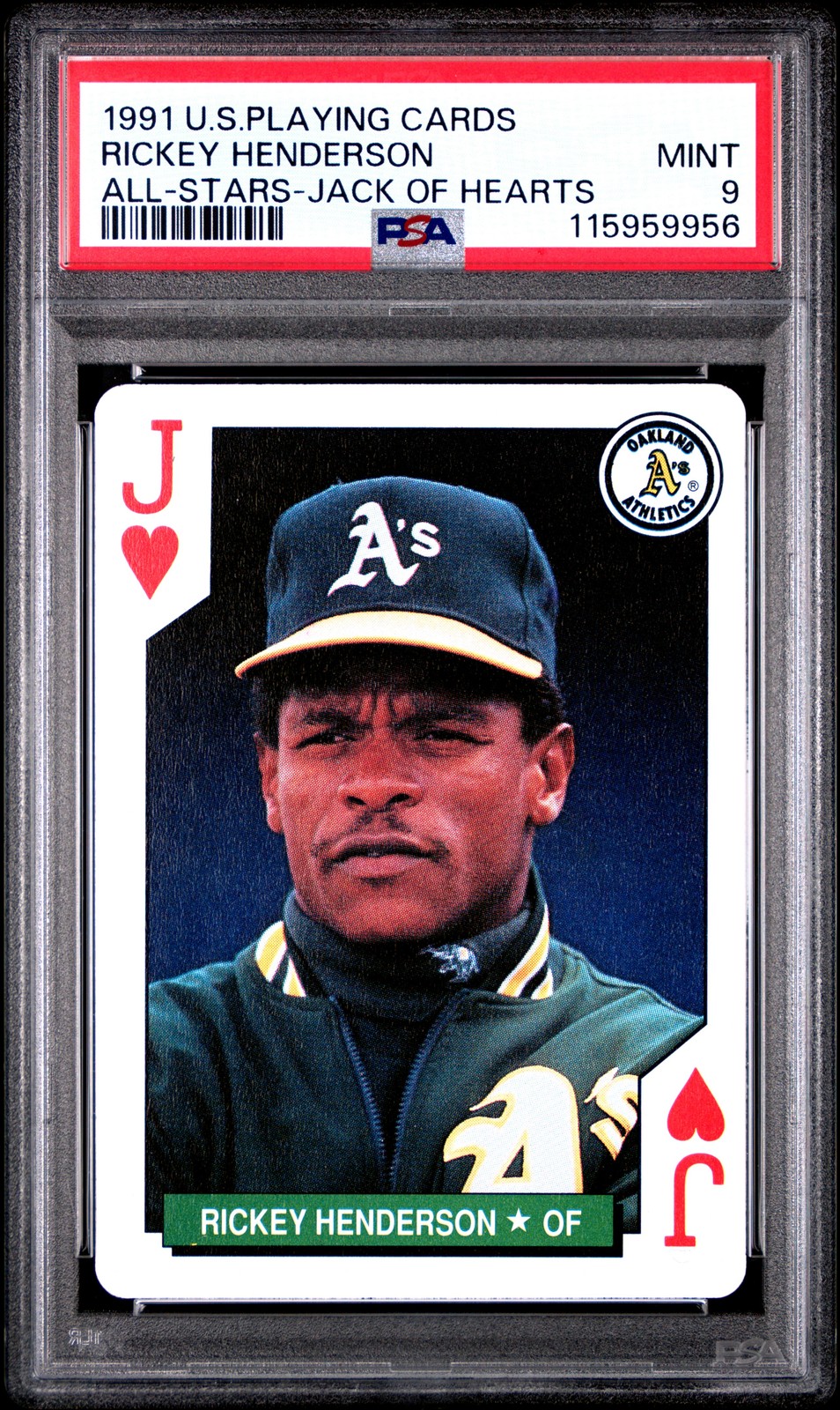 1991 U.S. PLAYING CARD ALL-STARS JACK OF HEARTS RICKEY HENDERSON PSA 9