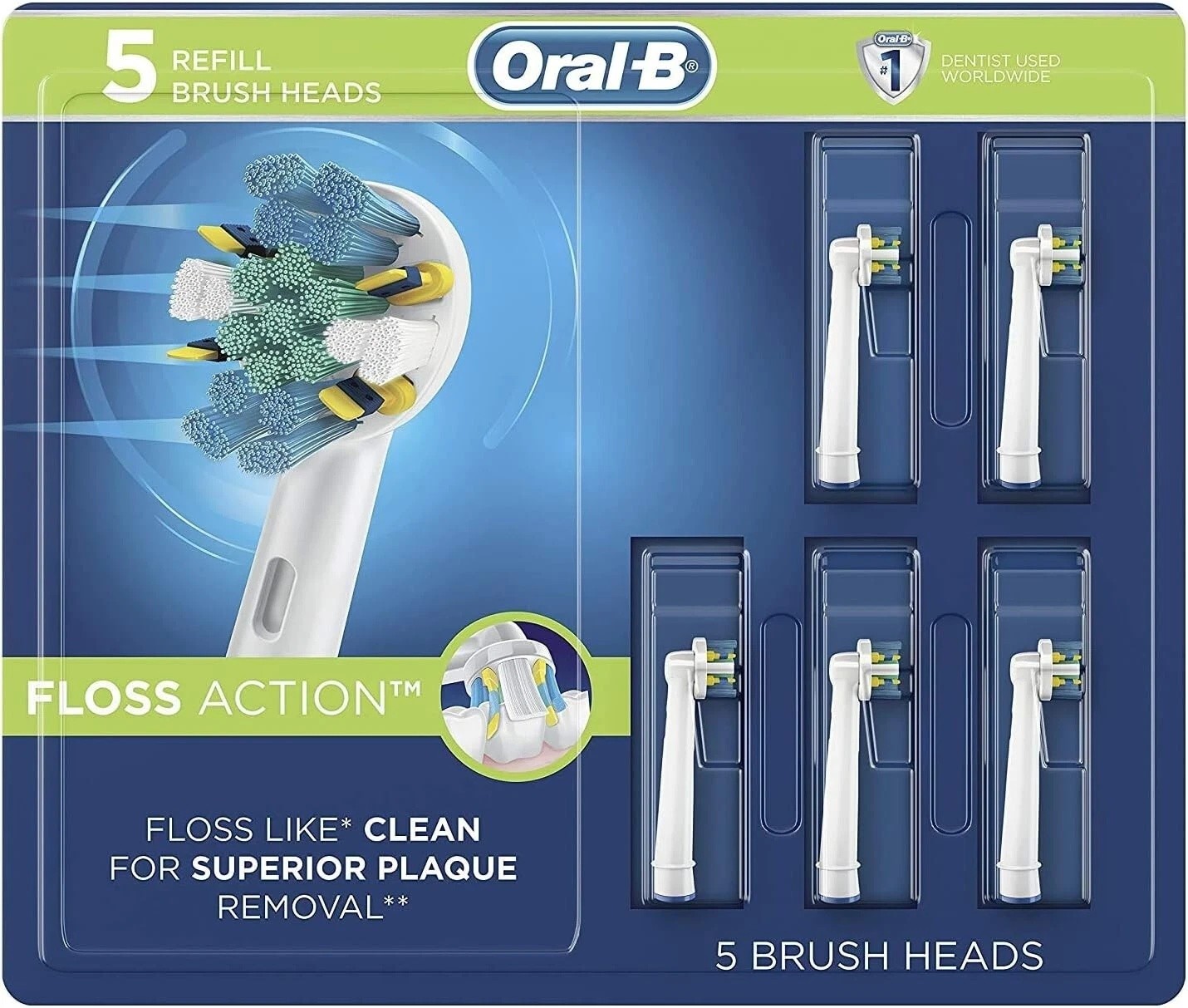 Oral-B Floss Action Replacement Brush Heads with Bacterial Protection 5 count