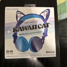 ART SOUND Kawaii Cat LED Bluetooth Wireless Wired Kids Headphones Blue