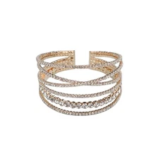 Layered Open Cuff Bracelet Sparkle Rhinestone Bangle Hand Chain Bracelet Multi R