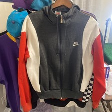 Vintage Nike Hoodie Mens Small Zip Up Sweatshirt Color Block Full Zip 90s Gray