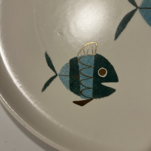 Metlox Pottery Tropicana 13” Round Platter Turquoise/Blue/Gold Fish Plate MCM - Picture 3 of 15