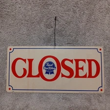 Vintage Pabst Blue Ribbon PBR Happy Hour Open Close Beer Sign 20x9.5