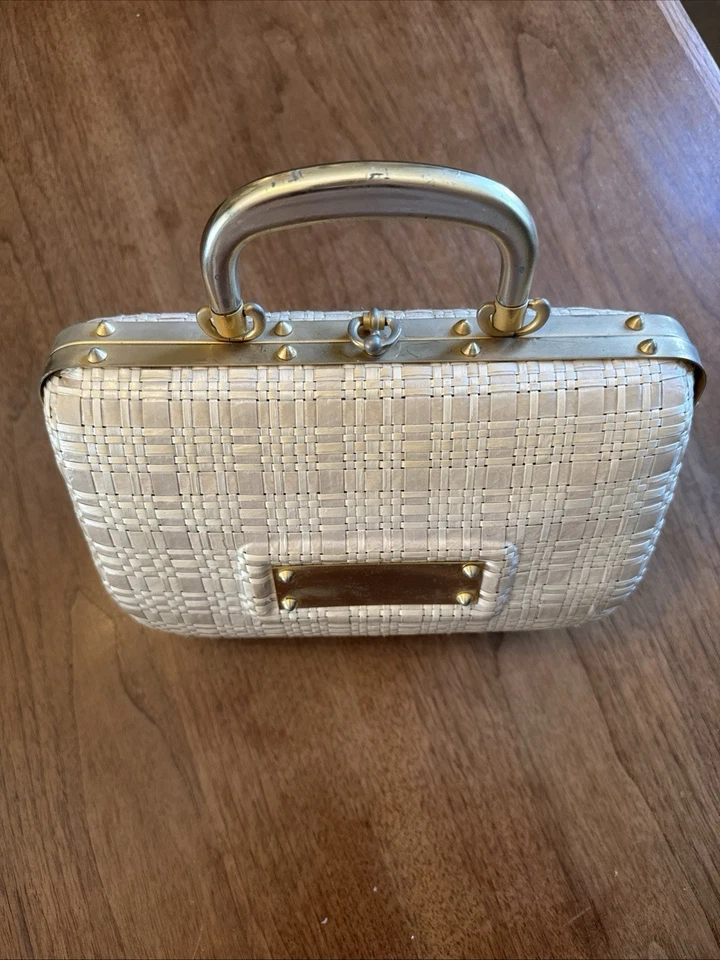 Cartera tejida italiana vintage blanca forsum cierre clutch Foto 2 de 4