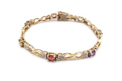 Vergoldetes Sterlingsilber 925 Blautopas Amethyst Diamant Armband 7,25''