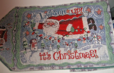 Christmas Themed Woven Tapestry Table Runner " Light Up It's Christmas" Santa