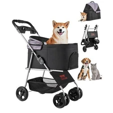Pet Stroller 35 lbs Weight Capacity Foldable Dog Stroller Cart 4 Wheels
