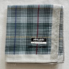 Vintage Handkerchief Dark Green Fabric Woven Tartan Plaid Pocket Square 18" K1