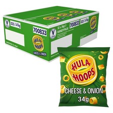 10 Packets Hula Hoops Cheese & Onion Crisps 34g Multipack